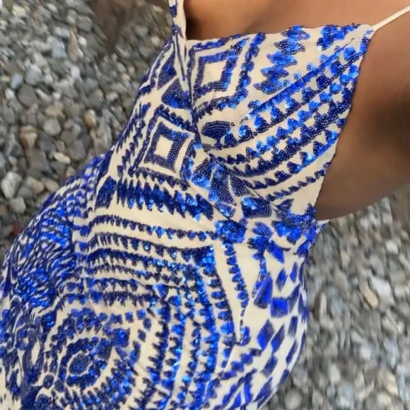 Blue Sequin Short Dress - Picture 1 of 4